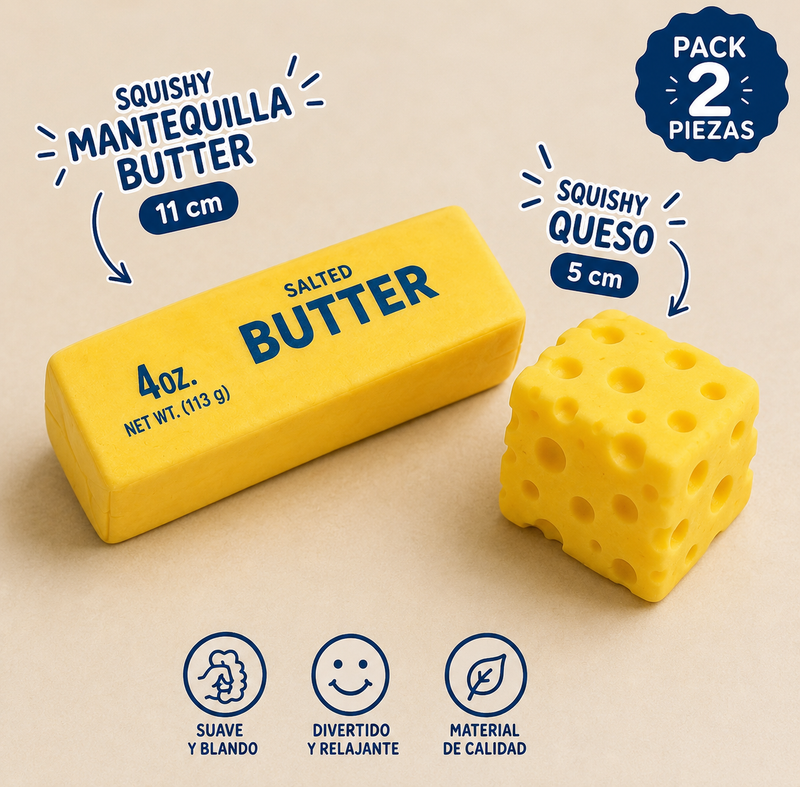 Mantequilla Y Queso Pack 2 En 1 Squishy Antiestrés Viral