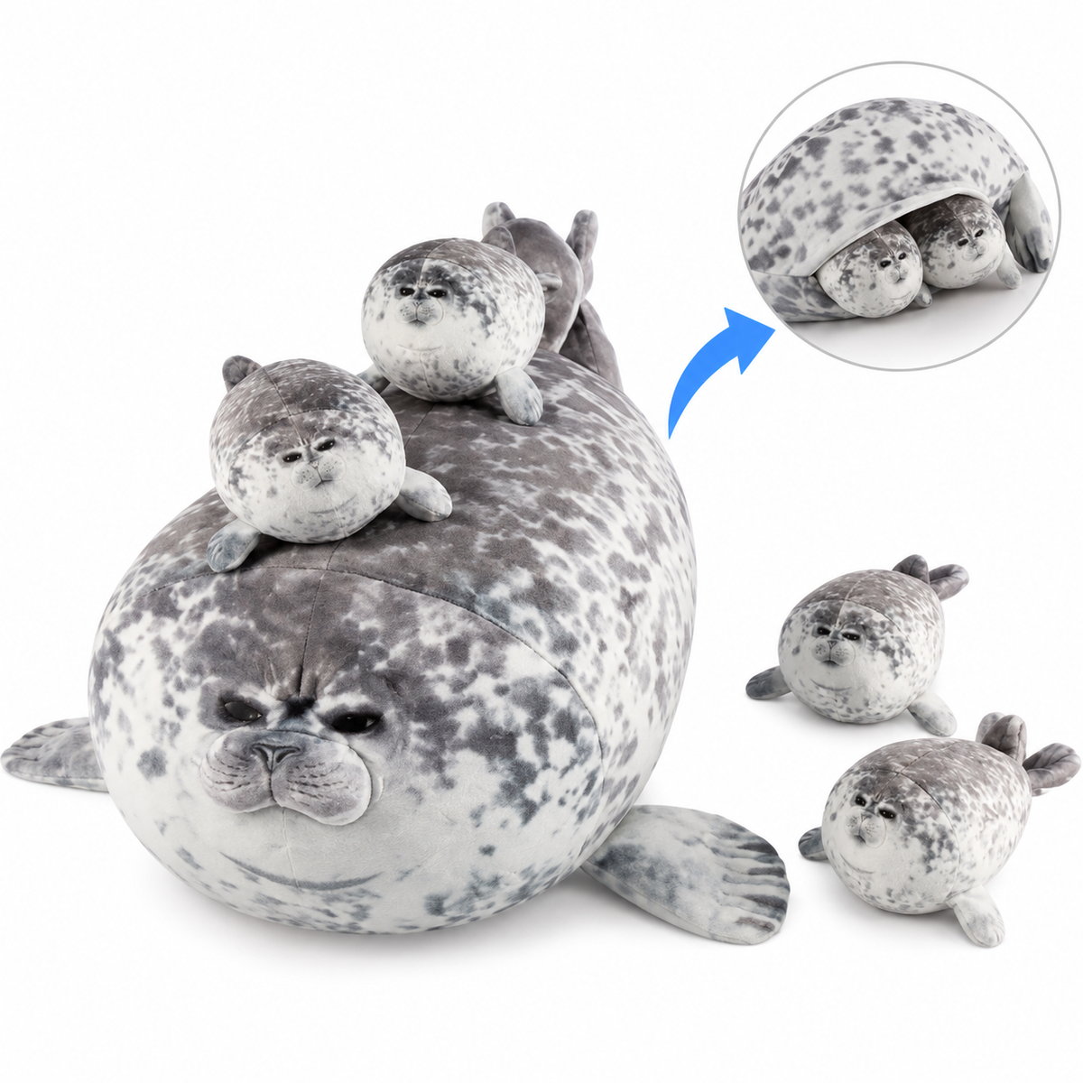 Peluche Foca Guatona 5 En 1 Mama Foca 40 Cm Importado